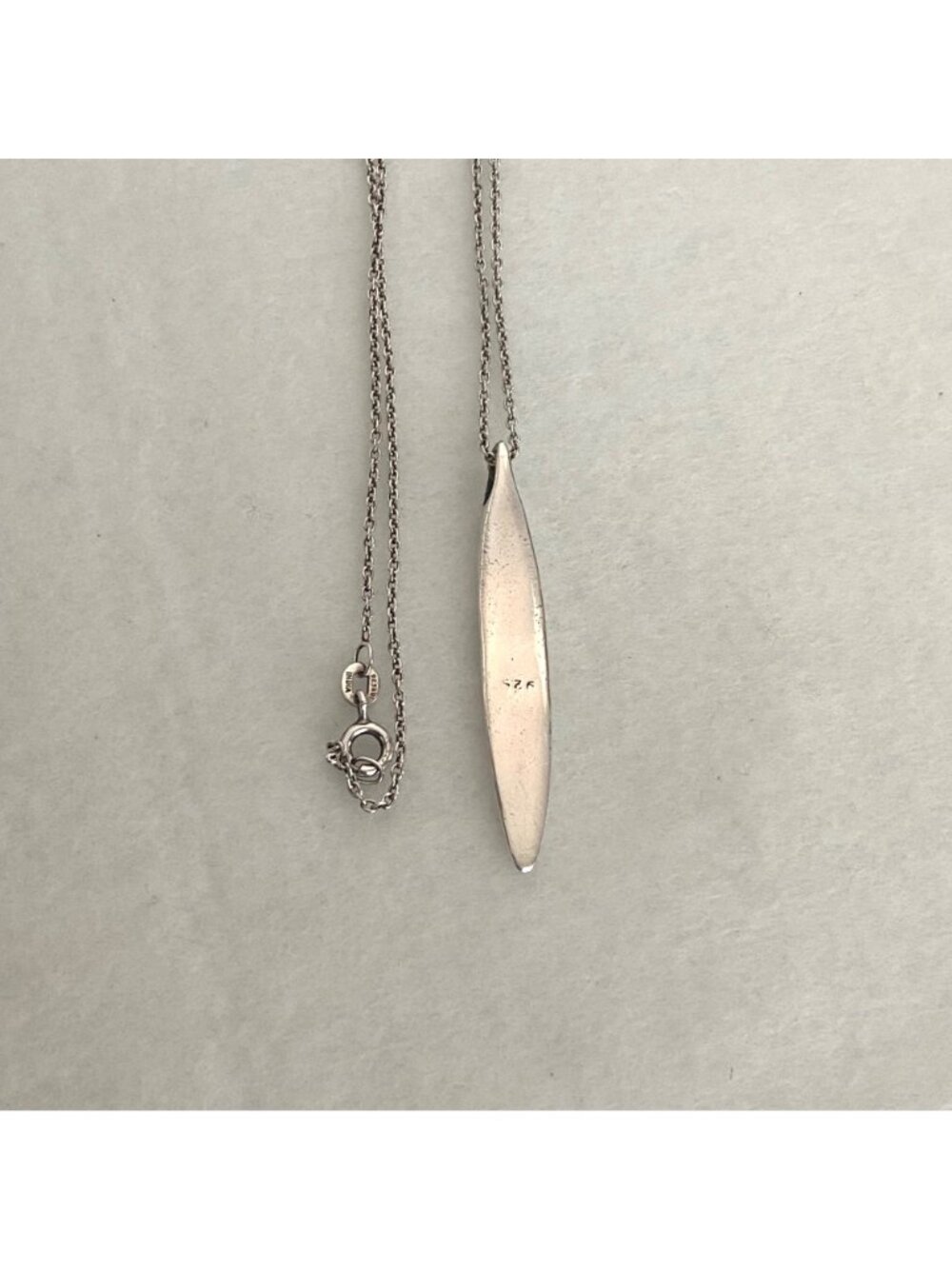 Sterling Silver 925 Solid Elongated Oval Pendant Necklace 18" Cable Chain - Picture 14 of 16